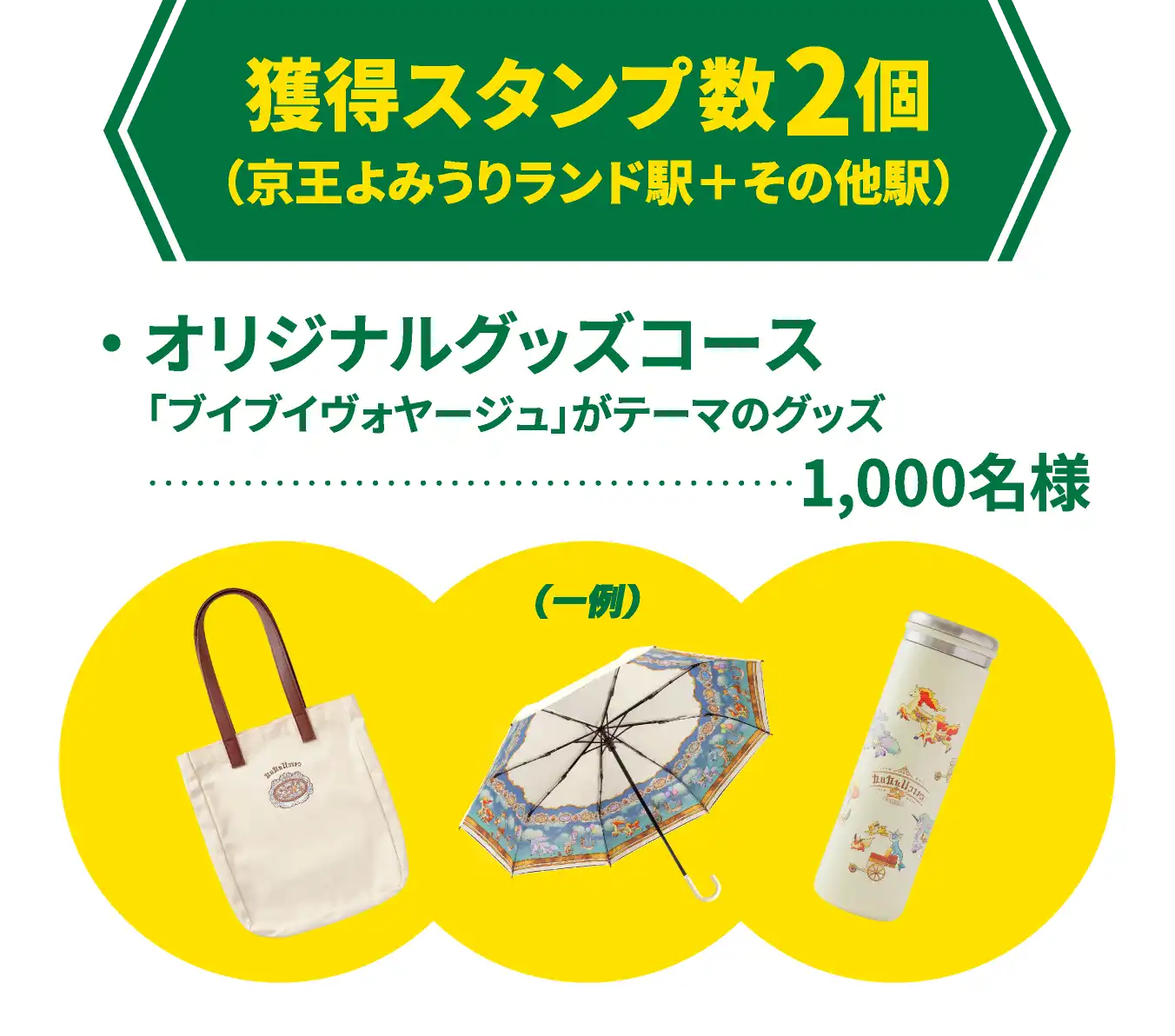 獲得スタンプ数2個 (京王よみうりランド駅+その他駅)・オリジナルグッズコース 「ブイブイヴォヤージュ」がテーマのグッズ1,000名様