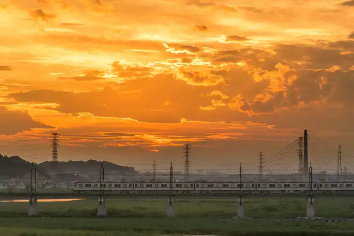 多摩川夕景の写真