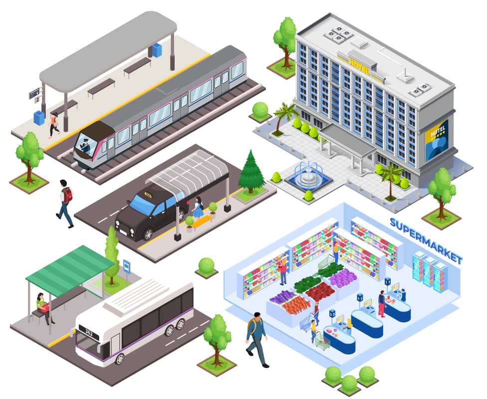 駅や電車だけでなく、バス・商業施設・レジャー施設など、いろんな事業を展開している イメージ画像