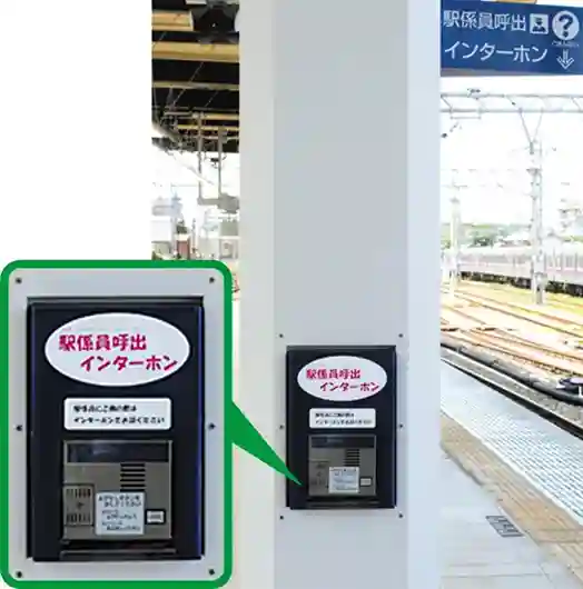 ホームに設置された駅係員呼出インターホンの写真