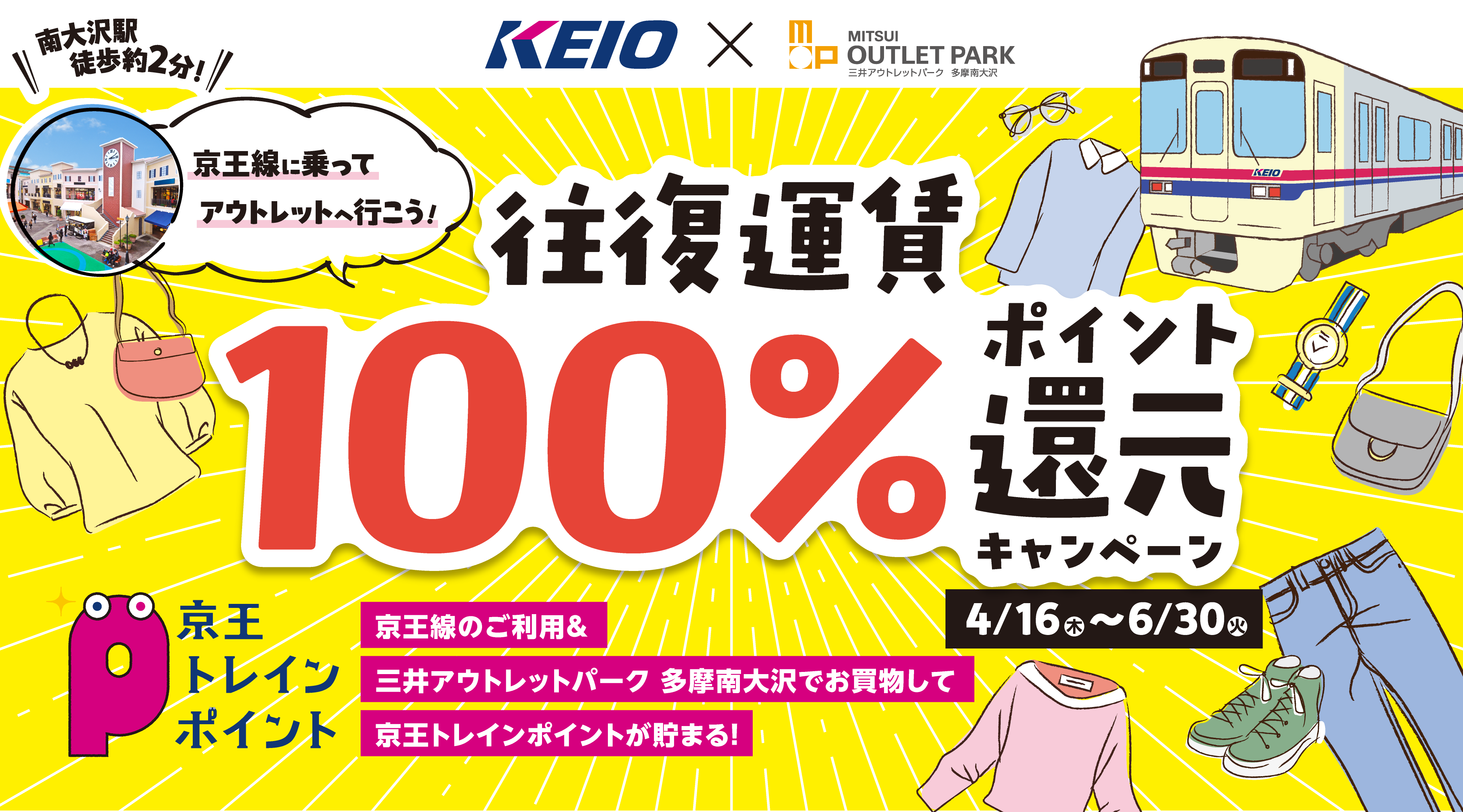 三井アウトレットパーク 多摩南大沢でのお買い物&京王線のご利用でトレインポイントが貯まる！