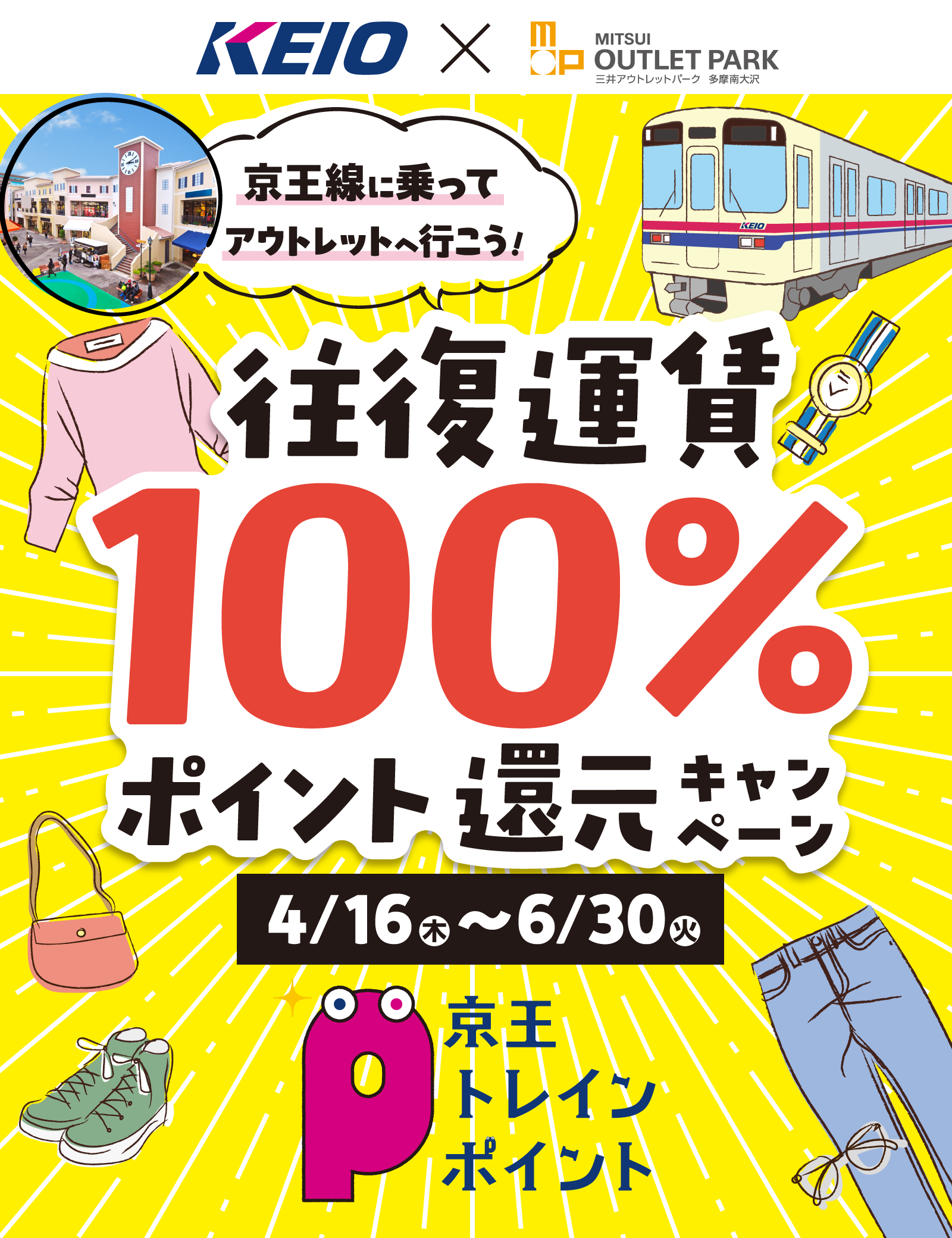 三井アウトレットパーク 多摩南大沢でのお買い物&京王線のご利用でトレインポイントが貯まる！