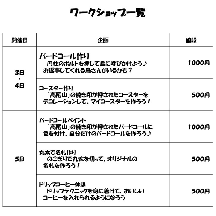 ワークショップ一覧